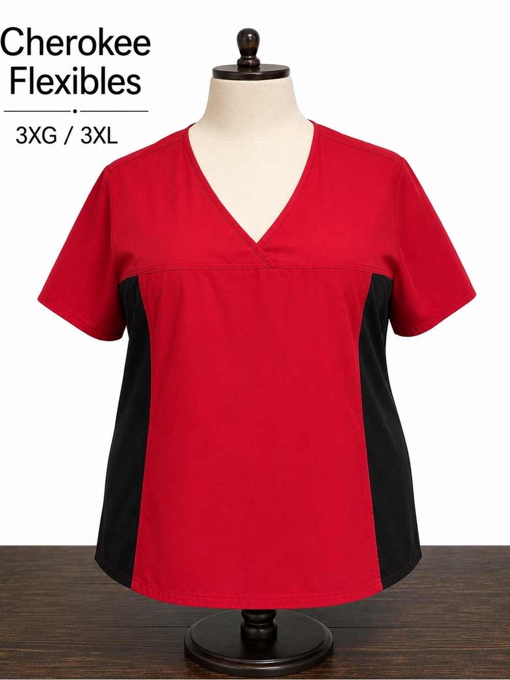 Cherokee Flexibles Scrub Top 3XL Red Black Colorblock Stretch V Neck